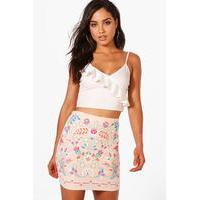 Embroidered Front Mini Skirt - sand