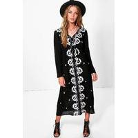 Embroidered Midi Dress - black