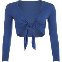 Emmie Jersey Basic Long Sleeve Tie Front Top - Electric Blue