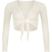 Emmie Jersey Basic Long Sleeve Tie Front Top - Cream
