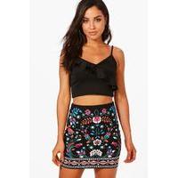 embroidered front mini skirt black