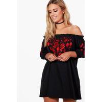 emily embroidered off the shoulder dress black