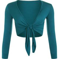 Emmie Jersey Basic Long Sleeve Tie Front Top - Teal
