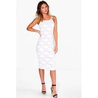 Embossed Lace Midi Dress - ivory