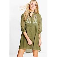 Embroidered Shirt Dress - khaki