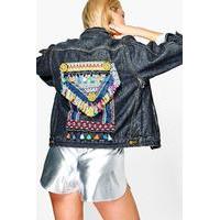 embroidered back statement denim jacket black