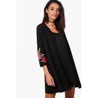 Embroidered Sleeve Duster - black