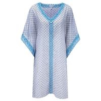 Embroidered Voile Kaftan (White/Navy Geo / L/XL)