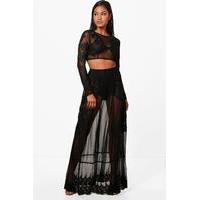 Embroidered Sheer Crop & Maxi Co-Ord Set - black
