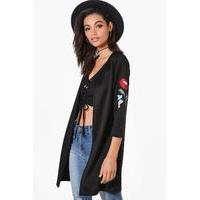 Embroidered Detail Duster - black