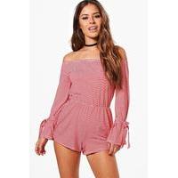 emma off the shoulder tie sleeve playsuit multi