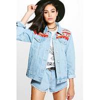 embellished oversized denim festival jacket blue