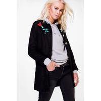 Embroidered Wool Coat - black