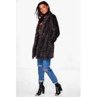 Emilia Textured Faux Fur Coat - black