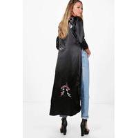 Embroidered Satin Duster - black
