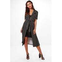 Emily Stripe Belted Duster Jacket - black