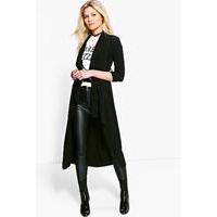 Emilie Woven Waterfall Belted Duster - black