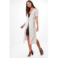 Emily Stripe Belted Duster Jacket - white