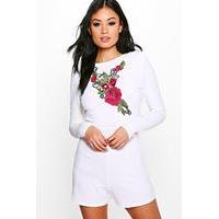 embroidered detail full sleeve playsuit ivory