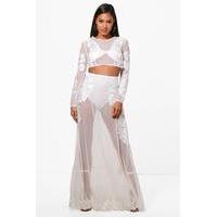 embroidered sheer crop maxi co ord set ivory