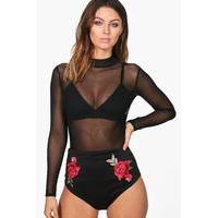 Embroidered Hot Pant & Mesh Body Co-Ord Set - black