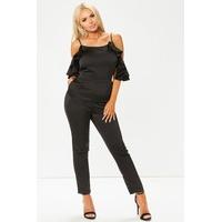 Emma Black Satin Cold Shoulder Jumpsuit