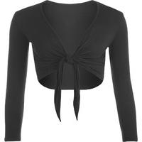 emmie jersey basic long sleeve tie front top black