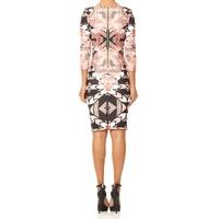 ember tiled geometric print bodycon dress with 34 sleeves