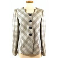 Emporio Armani Size 14 Beige Linen Rich Jacket with Brown Over Check