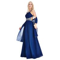 Embellished Jersey Chiffon Prom Dress with a Scarf - Navy