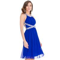 Embroidered Back Detail Prom Dress - Cobalt