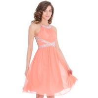 Embroidered Back Detail Prom Dress - Coral