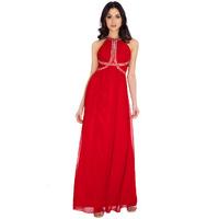 Embellished Lace Inserts Chiffon Maxi Dress - Red