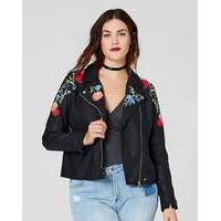 Embroidered PU Biker Jacket