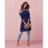 Embroidered Cold Shoulder Shirt Dress