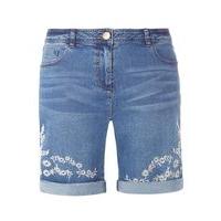 Embroidered Denim Shorts, Denim