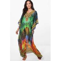 Embellished Digital Print Maxi Kaftan - multi