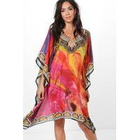 Embellished Printed Short Kaftan - multi