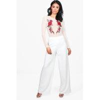 Embroidered Mesh Body & Wide Trouser Co-Ord - cream