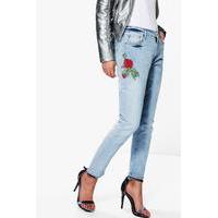 embroidered slim fit boyfriend jeans blue