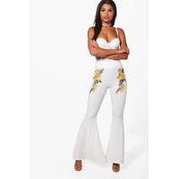 embroidered extreme wide leg trousers yellow