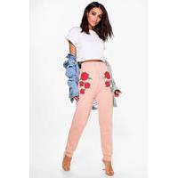 Embroidered Front Sweat Joggers - rose