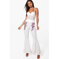 Embroidered Extreme Wide Leg Trousers - lilac