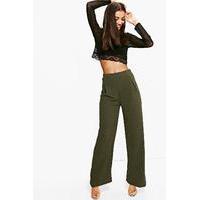 Emma Wide Leg Pleat Front Trouser - khaki