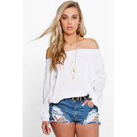 Emma Woven Crinkle Off The Shoulder Top - white