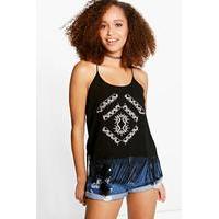 embroidered tassel hem cami black