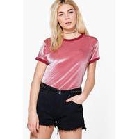 Embroidered Velvet T-Shirt - pink