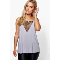 Emily Lace Detail Cami Top - grey