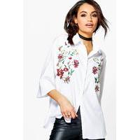 Embroidered 3/4 Sleeve Shirt - white