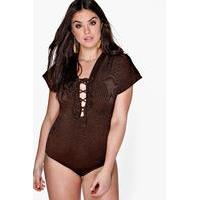 Emily Lace Up Detail Bodysuit - bronze